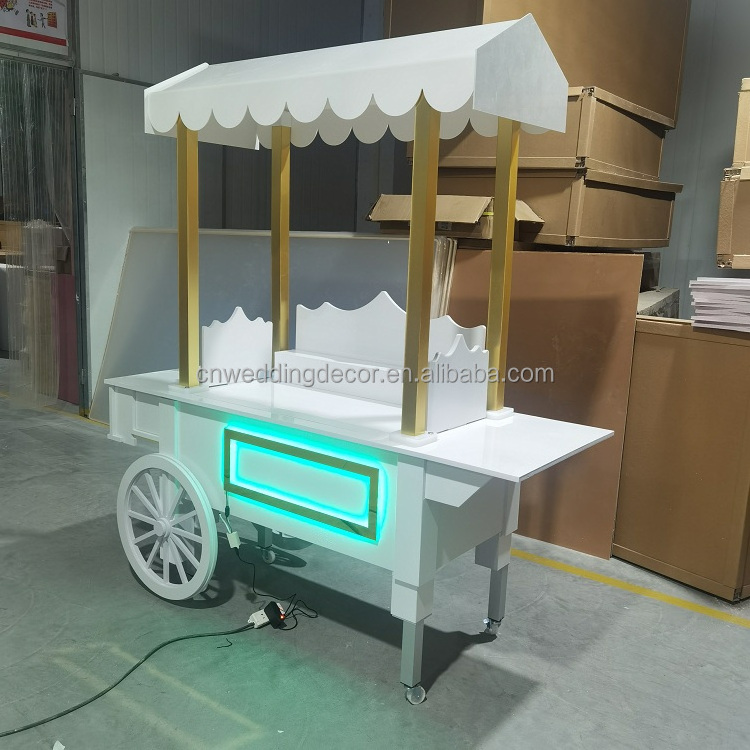 Wedding Decoration With Wooden Flower And Candy Cart Hot Sale Modern Style Desert Candy Food Cart Light Display Cart