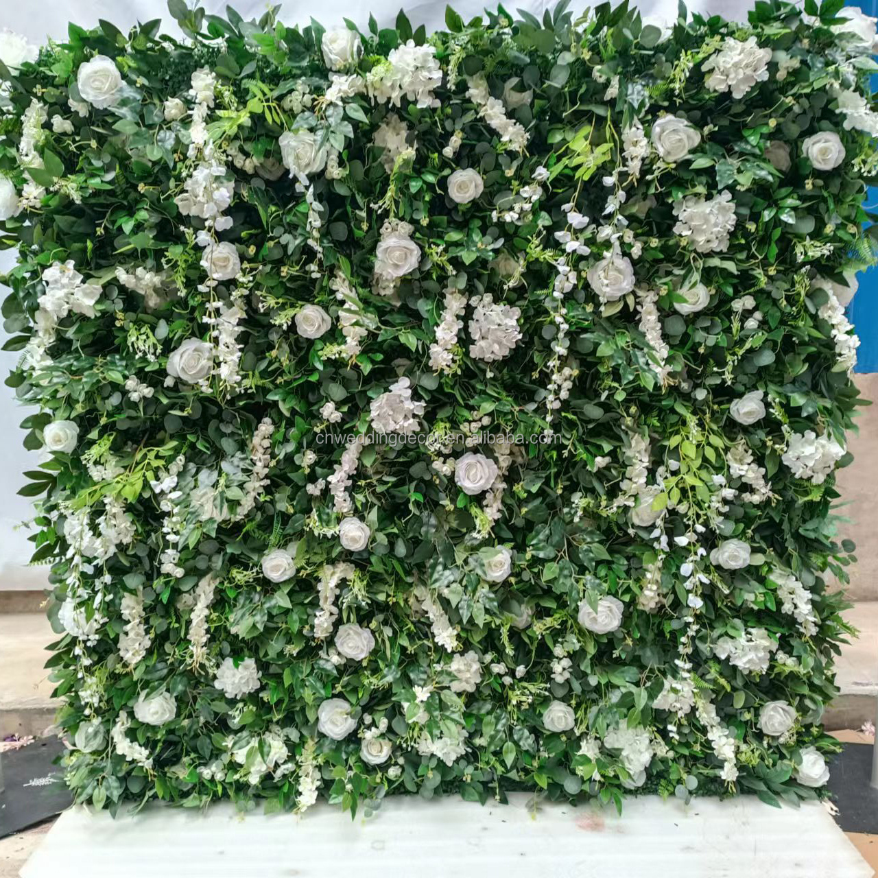 New Different Types to Customize Latest Designs Backdrop Silk Flower Wall Green And White Flower Wall Panel for Wedding Decor