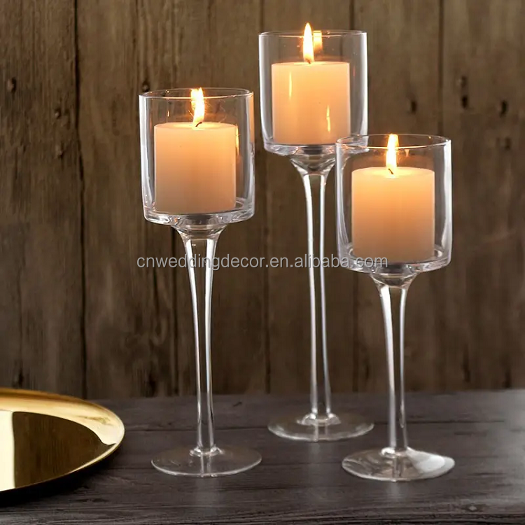 Large Clear Empty Crystal Glass Candle Holder Tall Floating Candle Jars Suppliers Church for Wedding Centerpiece