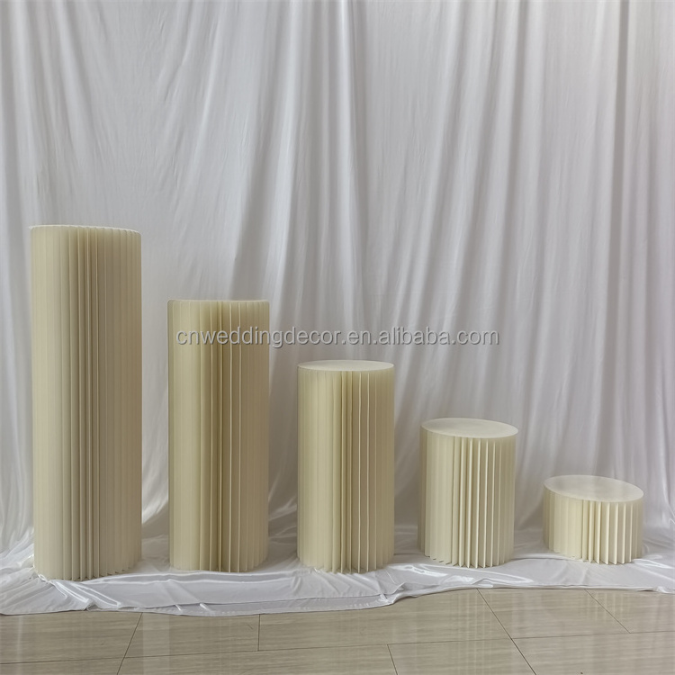 Folding Art Cylinder Shelf Paper Pillar Stand Pedestals Cylinder Display Plinth For Shopping Mall Wedding