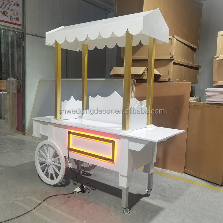 Wedding Decoration With Wooden Flower And Candy Cart Hot Sale Modern Style Desert Candy Food Cart Light Display Cart