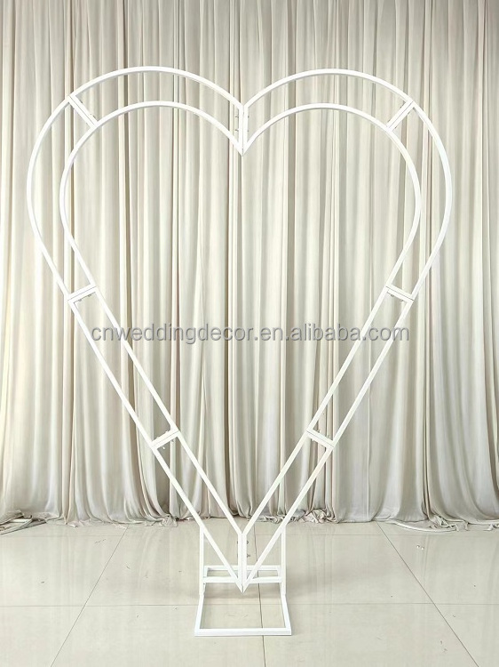 Wedding Decoration White Grid Metal Heart Shaped Arch Backdrop Stand With Flowers