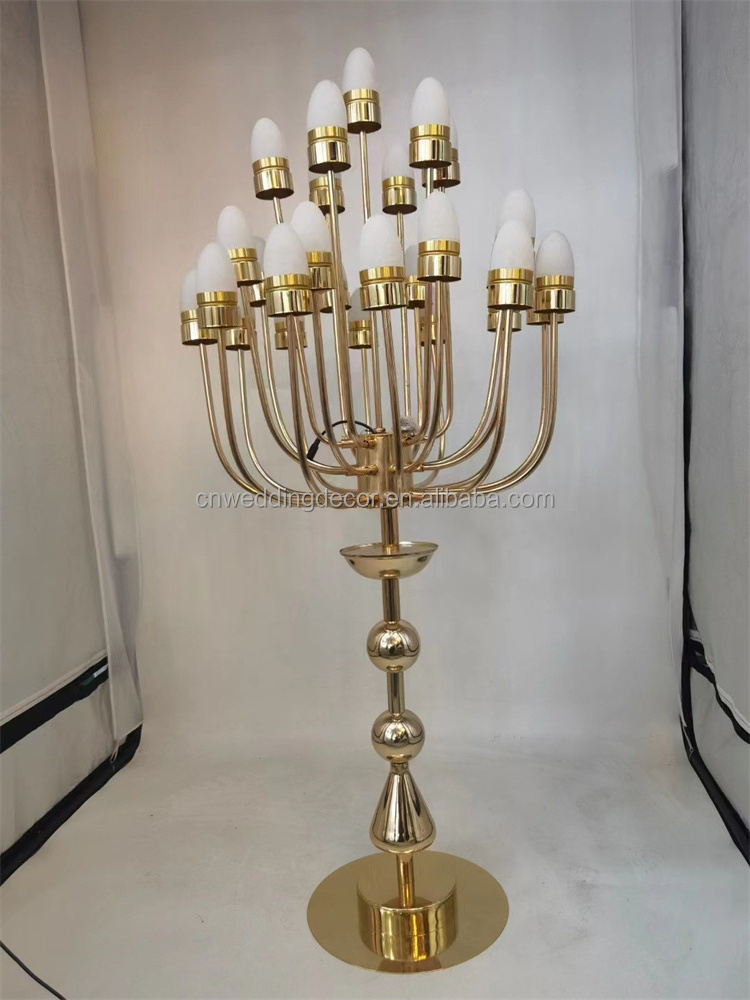 Factory Direct Price Shining Metal Gold Candle Holder Table Centerpiece Lamp For Wedding Decoration