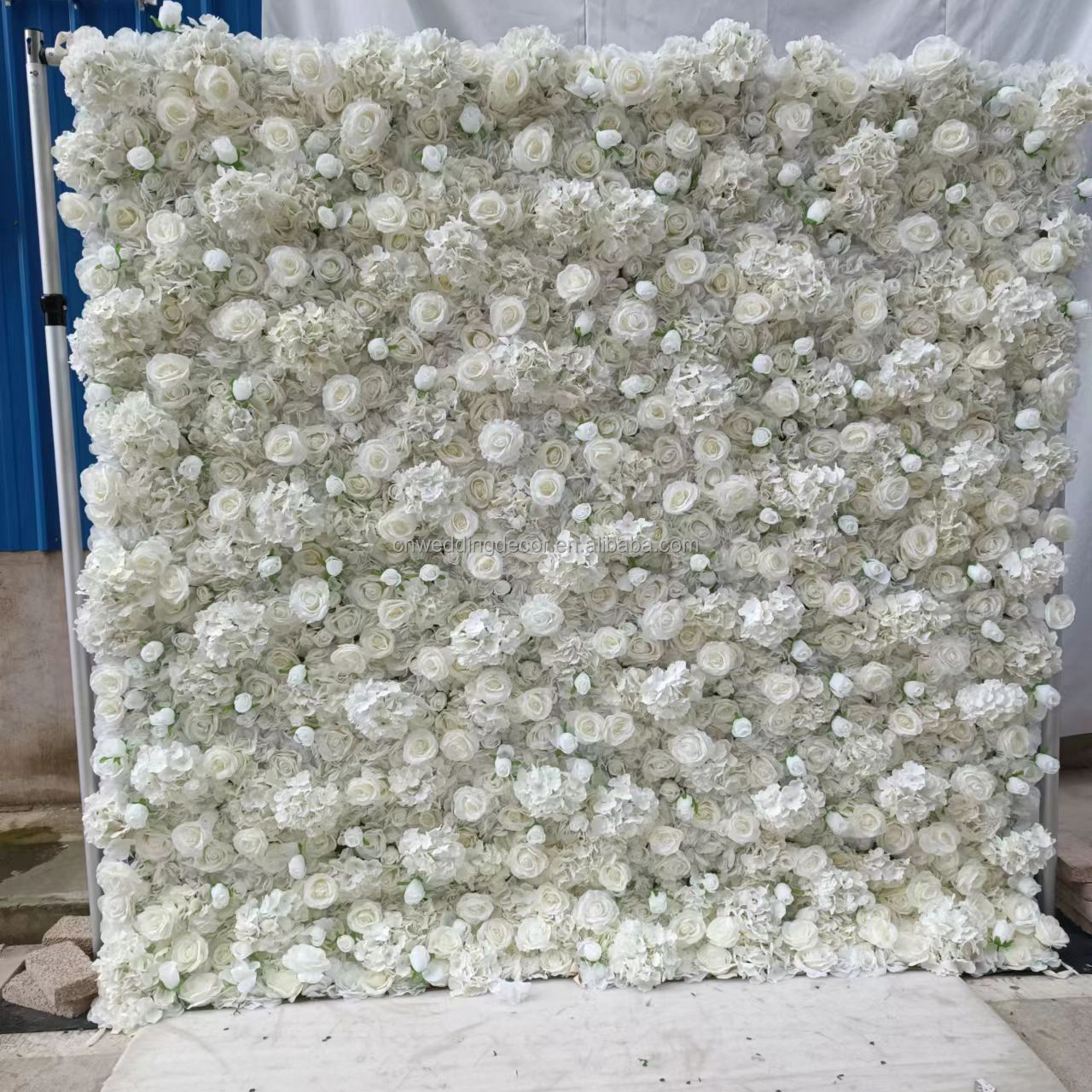 wholesale fabric back roll up white artificial rose floral wall backdrop wedding flower wall backdrop