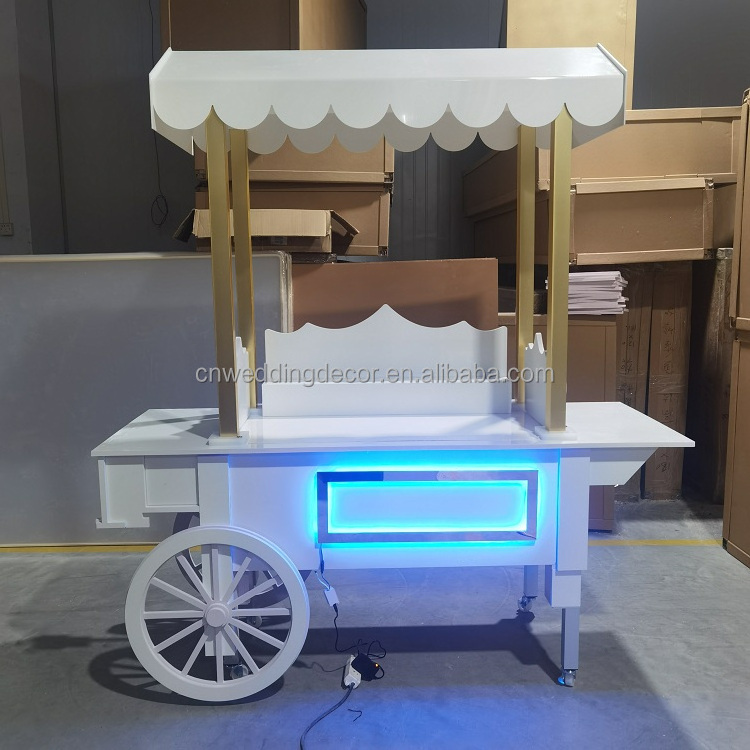 Wedding Decoration With Wooden Flower And Candy Cart Hot Sale Modern Style Desert Candy Food Cart Light Display Cart