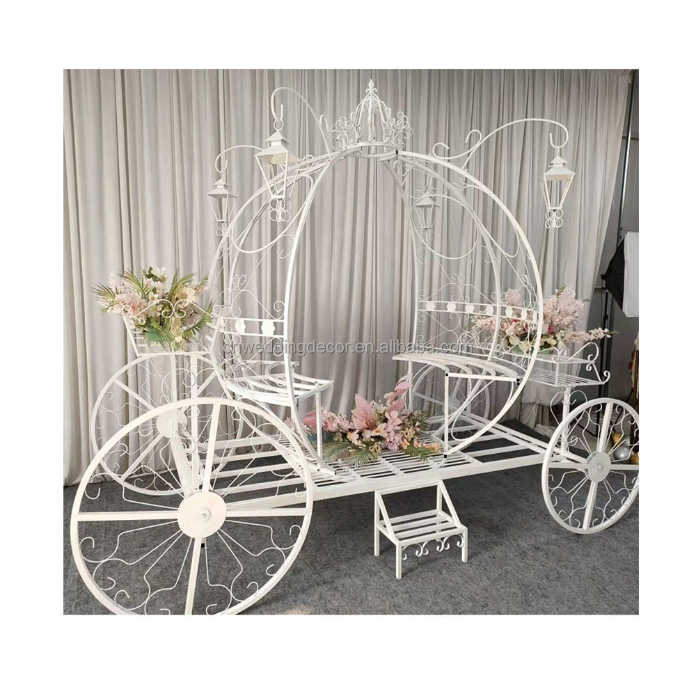 Wedding party can sit people  white  Pumpkin carriage  white with flowers carved metal carriage car