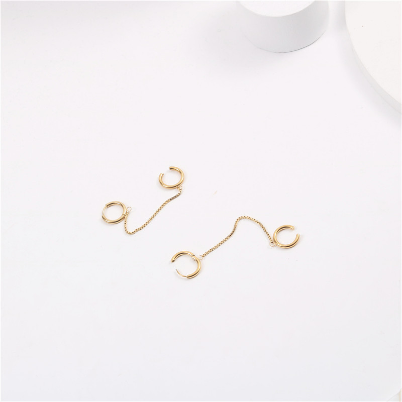 2021 Latest Fashion Stainless Steel Jewelry 18K Gold Ear Clip Box Chain Integrated HOOP Earrings