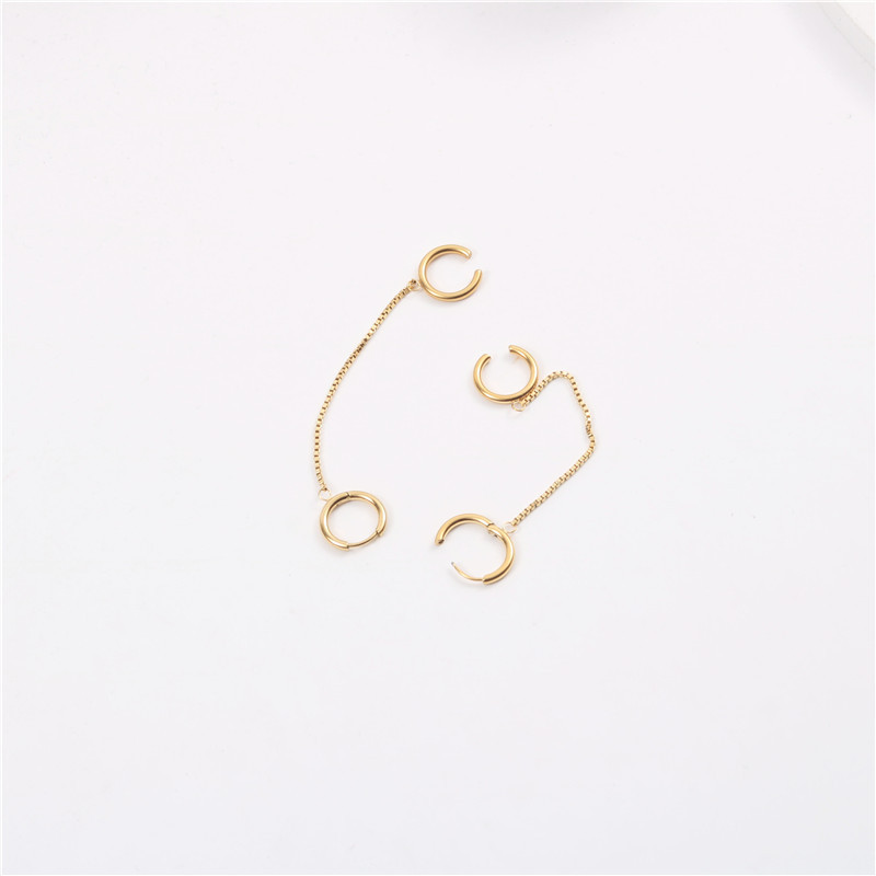 2021 Latest Fashion Stainless Steel Jewelry 18K Gold Ear Clip Box Chain Integrated HOOP Earrings