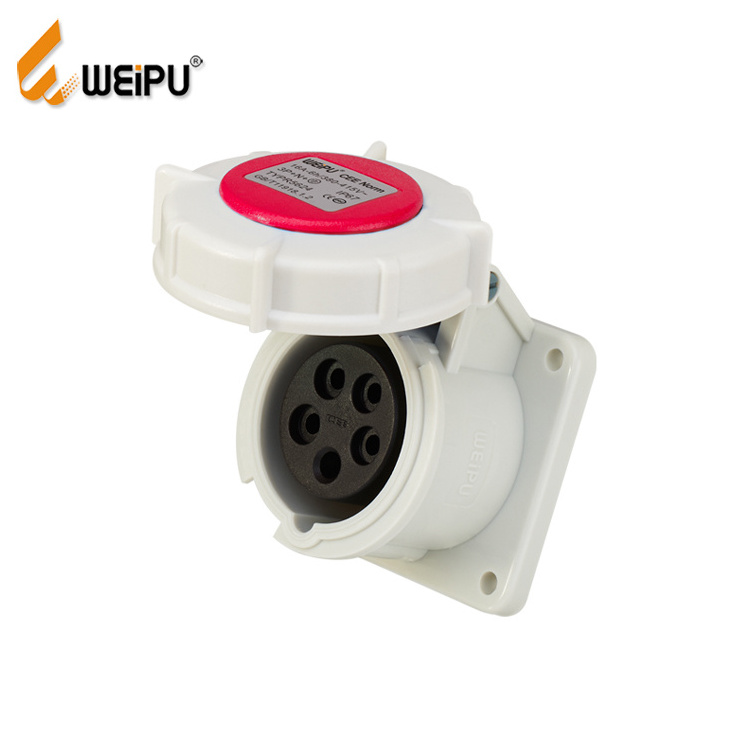 WEIPU Angled panel mount socket IEC60309 standard 220V Rated Voltage  3P 16A female industrial socket