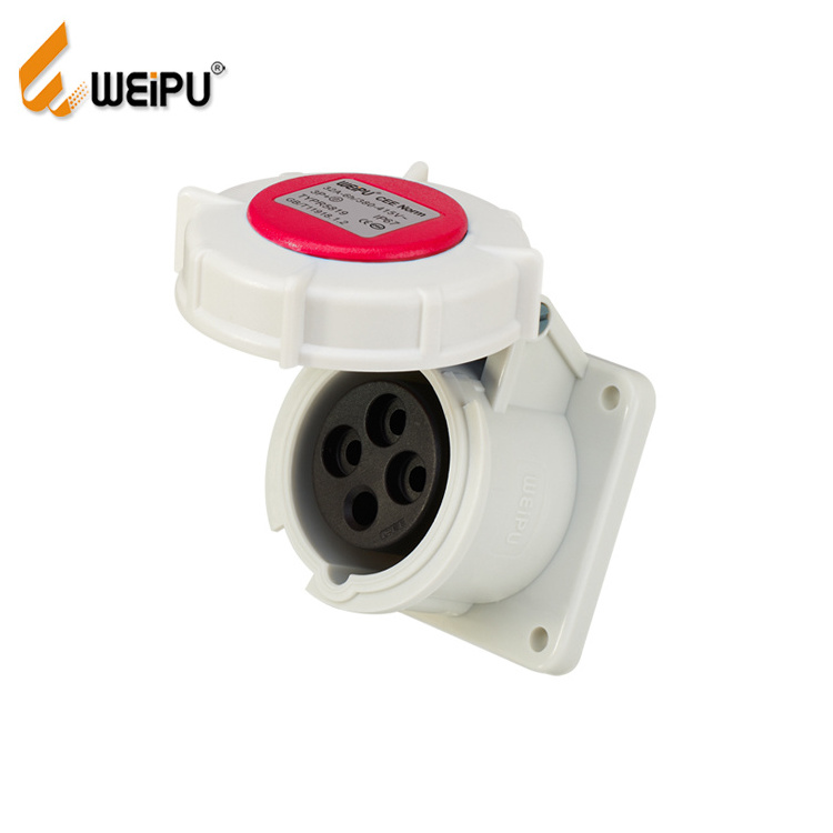 WEIPU Angled panel mount socket IEC60309 standard 220V Rated Voltage  3P 16A female industrial socket