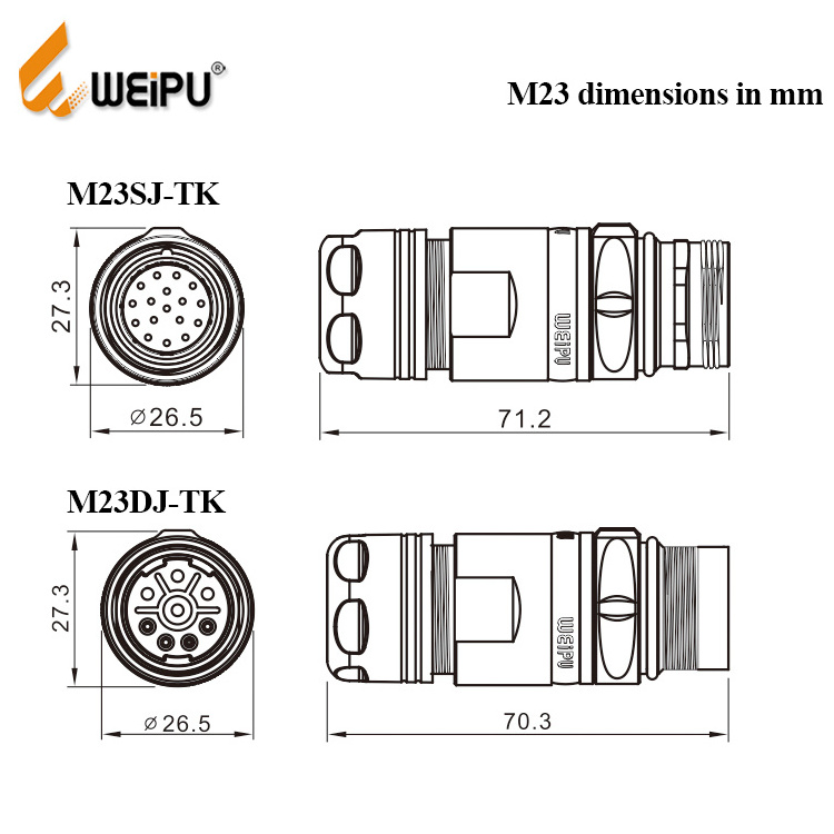 WEIPU M23 series connector M23DK-TK 8pin waterproof 8A female circular cable connector