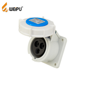 WEIPU Angled panel mount socket IEC60309 standard 220V Rated Voltage  3P 16A female industrial socket