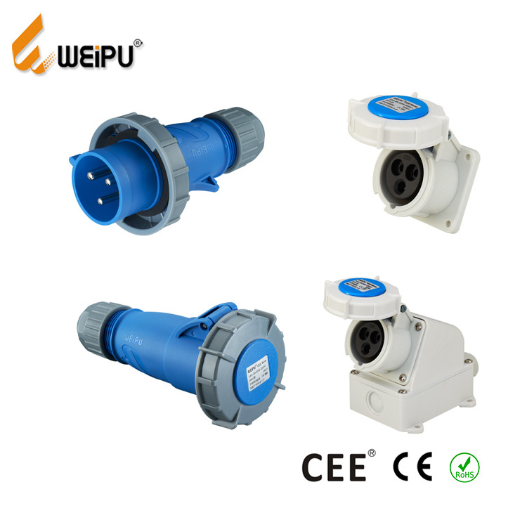 WEIPU Angled panel mount socket IEC60309 standard 220V Rated Voltage  3P 16A female industrial socket