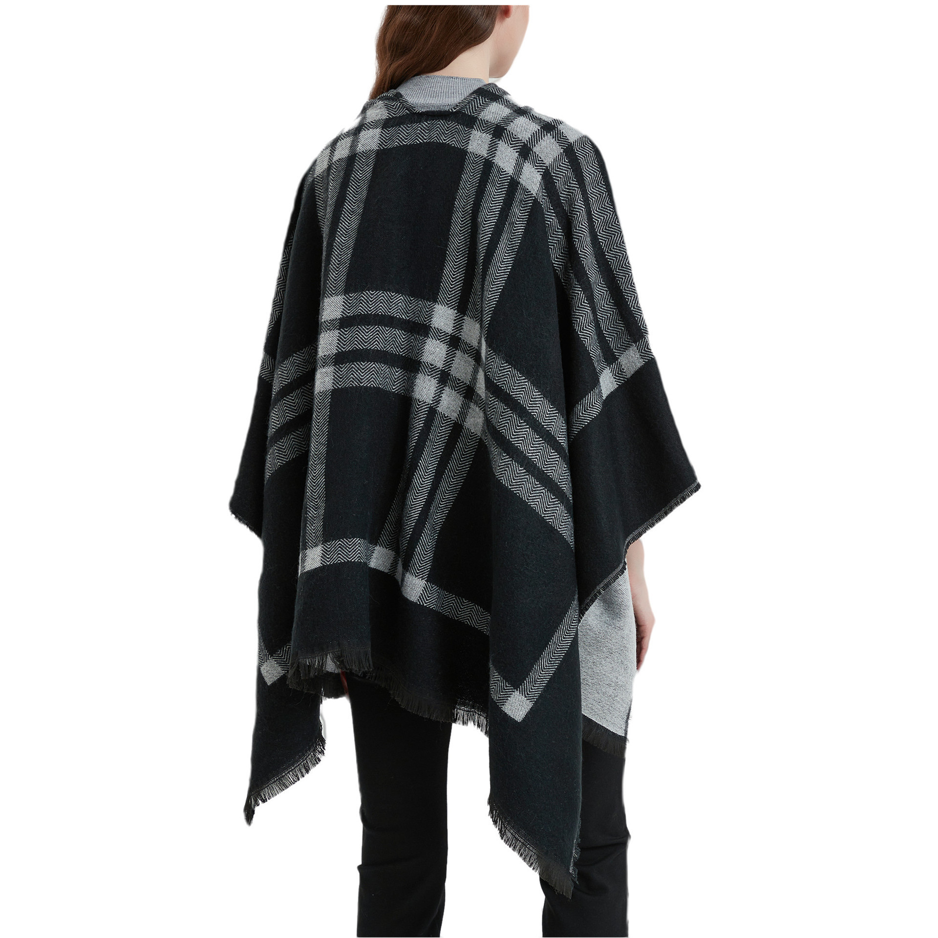 Spring and Autumn Imitations Cashmere Black and White Plaid leather buckle Wholesale Poncho Fashion Cloak  Shopping