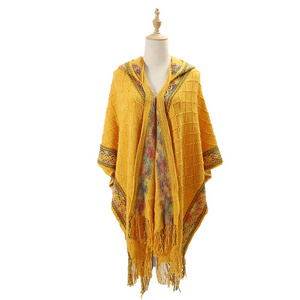 New Warm Cloak Plaid Travel Shawl Women's Ethnic Style Flowing Poncho Knitted Autumn Spring Cape Wholesale Poncho