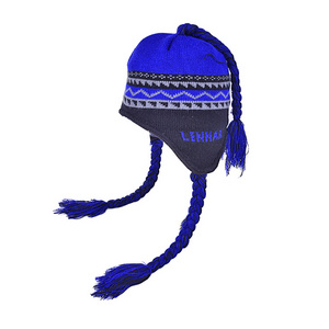 Custom Team Jacquard Pattern Knitted Braids Tassel Ear Flaps Winter Warm Cap Ear Cover Hat