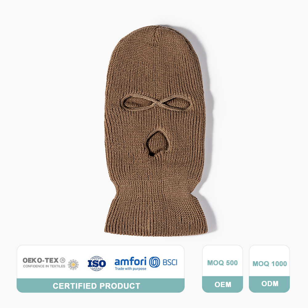 Balaclava Winter 3-Hole Knitted Full Face Cover Elastic Wholesale Custom 3 Hole Ski Mask