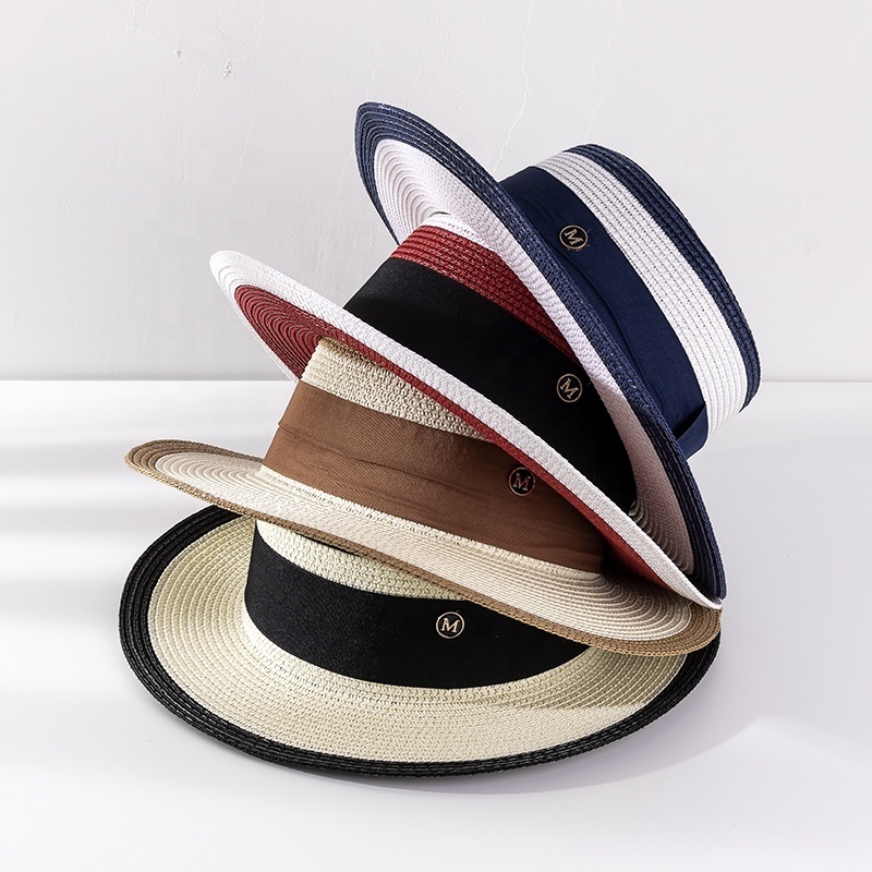 Britain Style Sunshade Men Straw Fedora Hat New design wholesale cheap summer beach flat straw hat