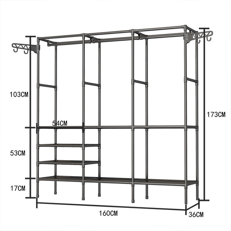 Portable Closet Freestanding Closet Storage Organizer Drying Rack Clothes Rack With Shelves Hanging Rods