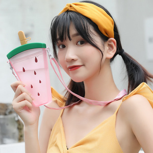 320ml Portable Fruit Shaped Bottle Cute Creative Kids Popsicle Water Bottle Straw Strap Cups Plastic Water Bottle