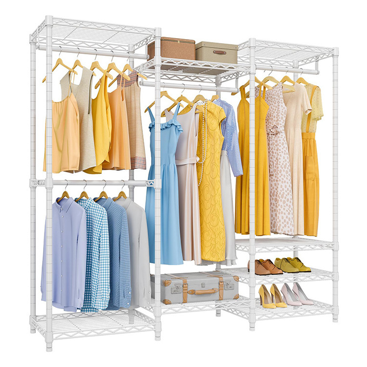 Metal Freestanding Closet Wardrobe Rack Hanging Clothes Garment Coat Rack For Bedroom