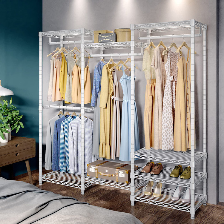 Metal Freestanding Closet Wardrobe Rack Hanging Clothes Garment Coat Rack For Bedroom