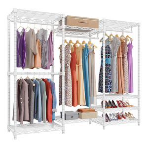 Portable Clothes Hanger Home Garment Drying Rack Shelf Closet Organizer Freestanding Open Wardrobe With Adjustable Shelves