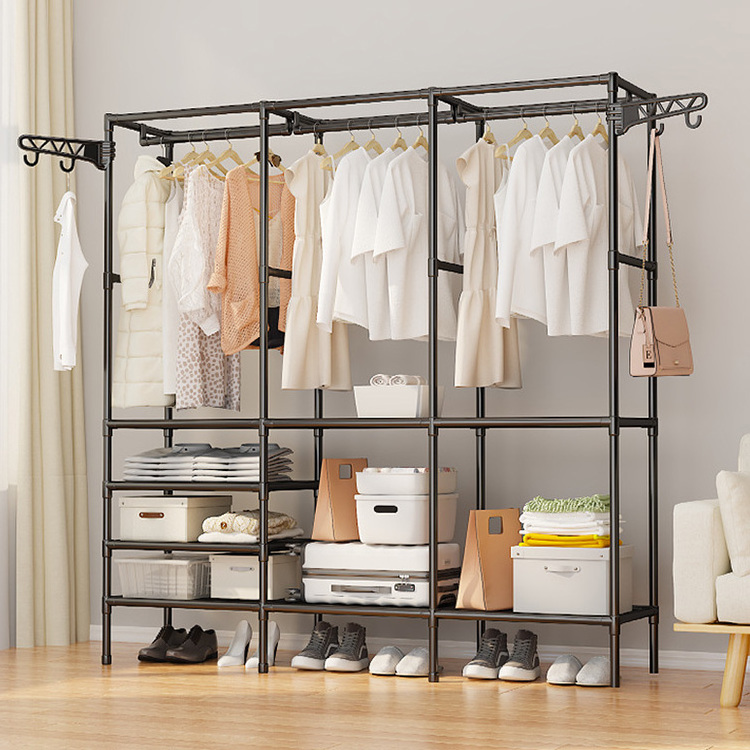 Portable Closet Freestanding Closet Storage Organizer Drying Rack Clothes Rack With Shelves Hanging Rods