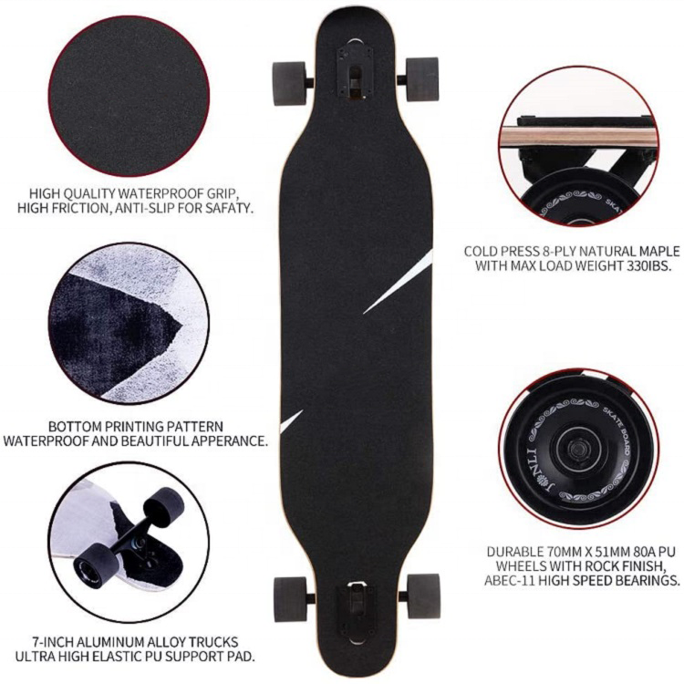 Wellshow Sport Complete Freestyle Cruiser Longboard High Speed 7 Ply Canadian Maple Bamboo Skateboard Skate Deck