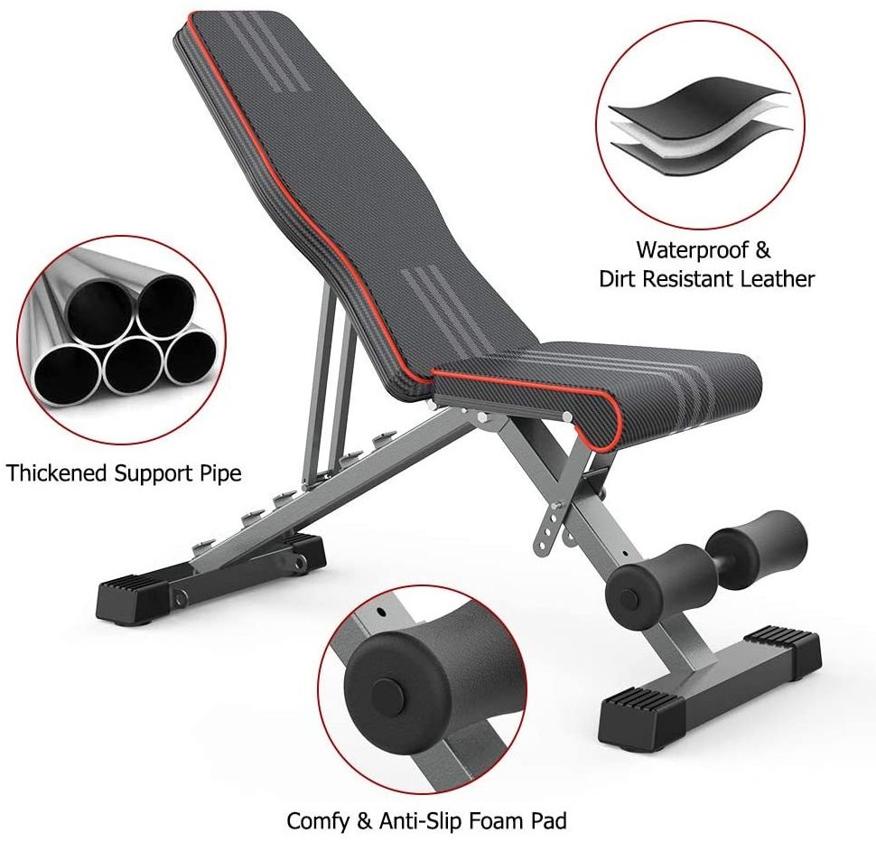 Wellshow Adjustable Weight Bench Foldable Workout Bench with 6 Back Position Gym Bench for Home Use