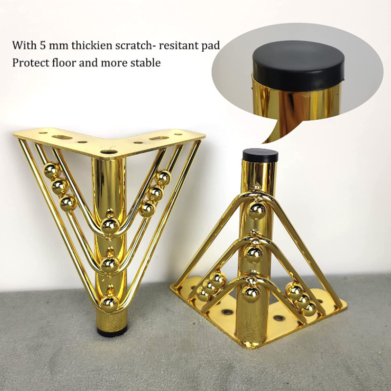 WELLTOP Furniture Accessories Gold Furniture Feet 4 Triangle Top Plate Metal Legs Furniture Legs for Sofa Couches Dresser Cabine