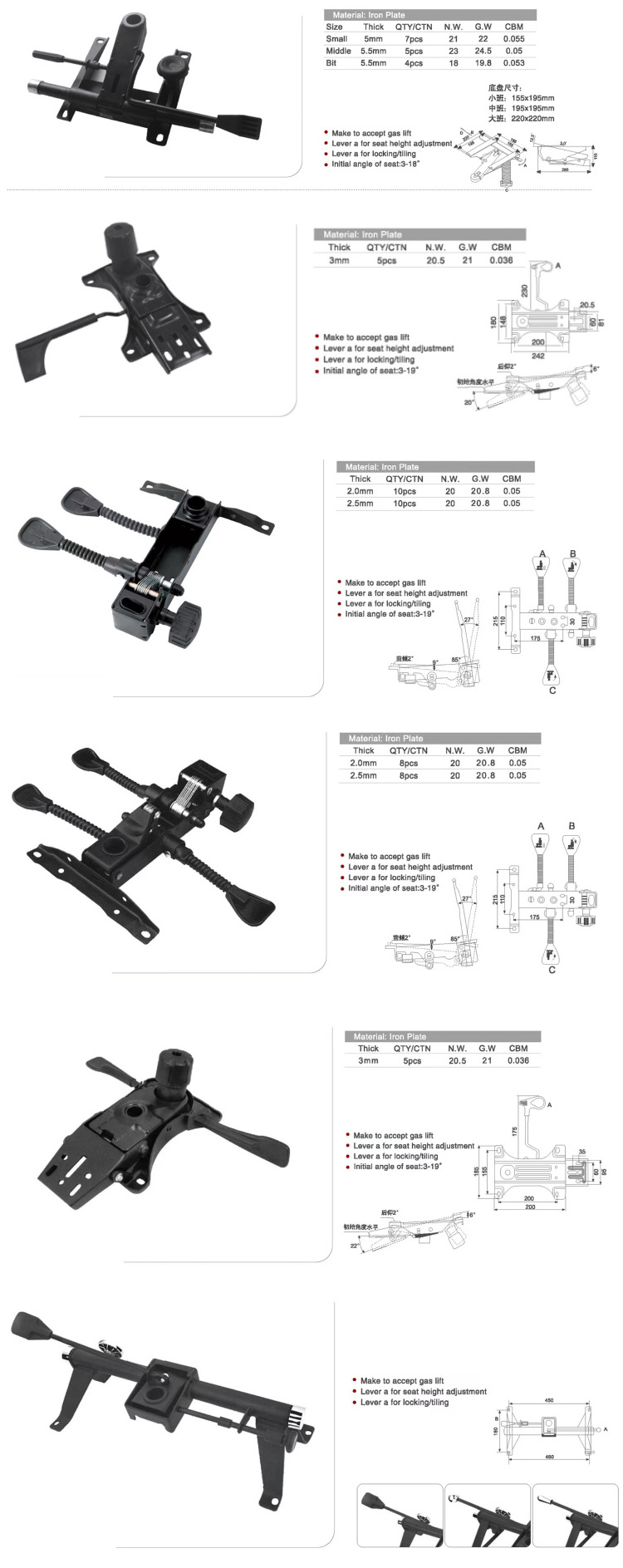 Office Chair Accessories Gas Height Adjustable Office Swivel Seat Back Chair Lift Seat Mechanism VT-C012