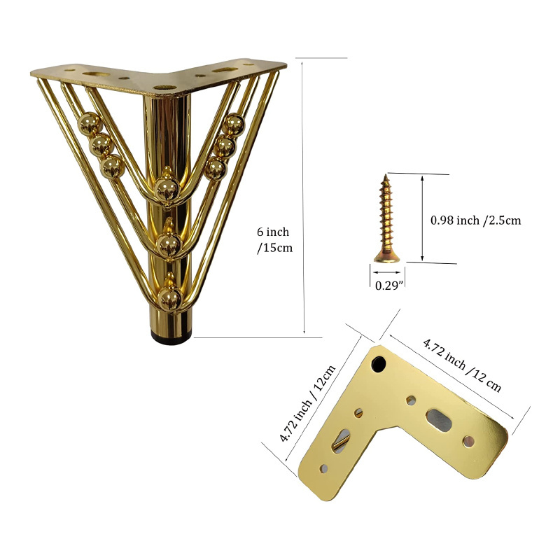 WELLTOP Furniture Accessories Gold Furniture Feet 4 Triangle Top Plate Metal Legs Furniture Legs for Sofa Couches Dresser Cabine