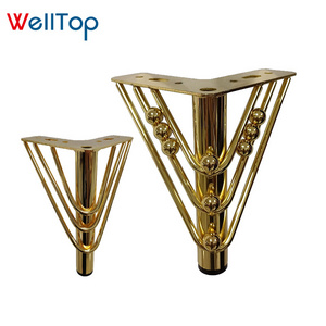 WELLTOP Furniture Accessories Gold Furniture Feet 4 Triangle Top Plate Metal Legs Furniture Legs for Sofa Couches Dresser Cabine