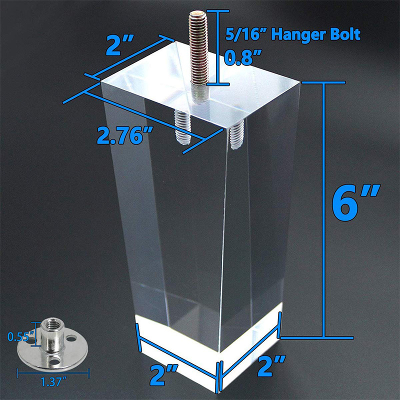 New Hot Sale Furniture Legs Acrylic 6 Inch Bench Legs Modern Cabinet Cupboard Coffee Table Legs VT-03.759