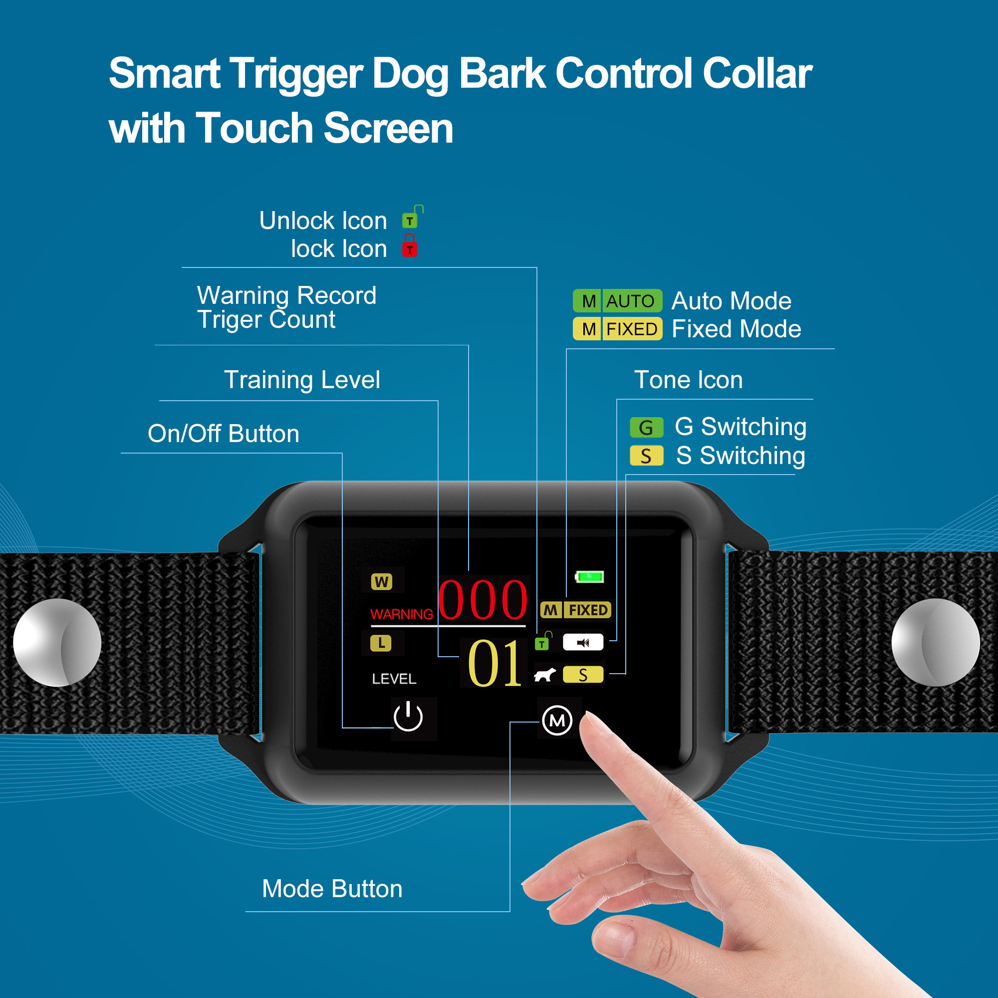 Safe Effective Rechargeable Bark Control Collar Beep Vibration Shock Anti Bark Training Collar for Large Medium Small Dogs