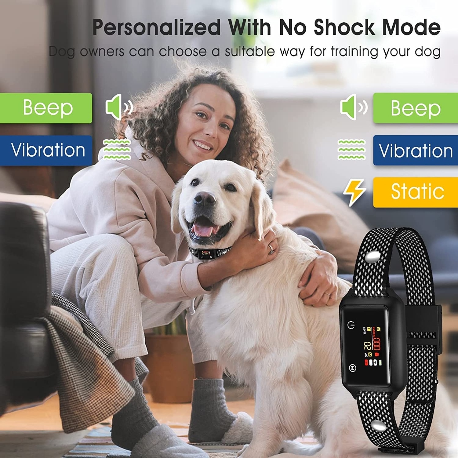 Safe Effective Rechargeable Bark Control Collar Beep Vibration Shock Anti Bark Training Collar for Large Medium Small Dogs