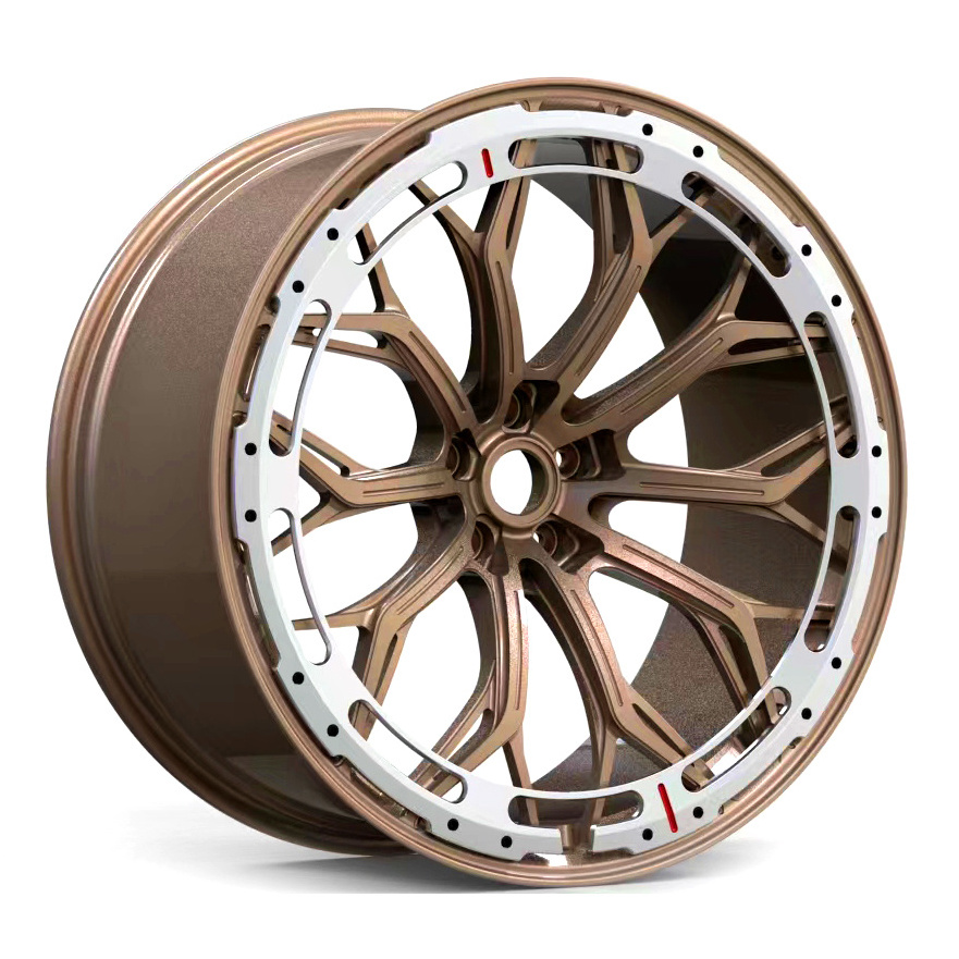 Customized luxury monoblock 2 piece 3 piece White + Green T6061 forged alloy wheels for high end racing cars rims