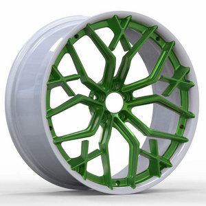 Customized luxury monoblock 2 piece 3 piece White + Green T6061 forged alloy wheels for high end racing cars rims