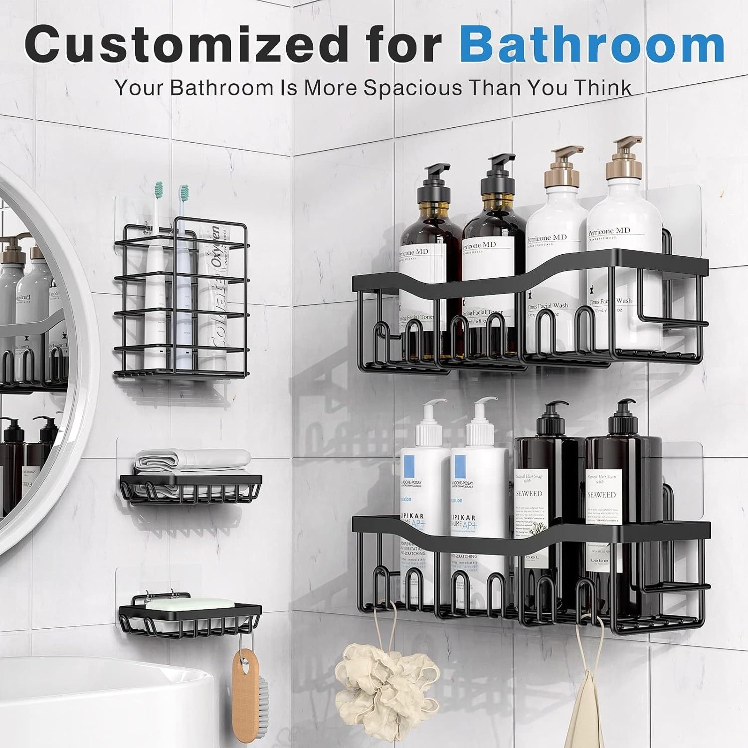 Best Sale Bathroom Storage Shelves Sets Adhesive Shower Caddy 5 Pack Rustproof Stainless Steel Bathroom Organizers Accessories