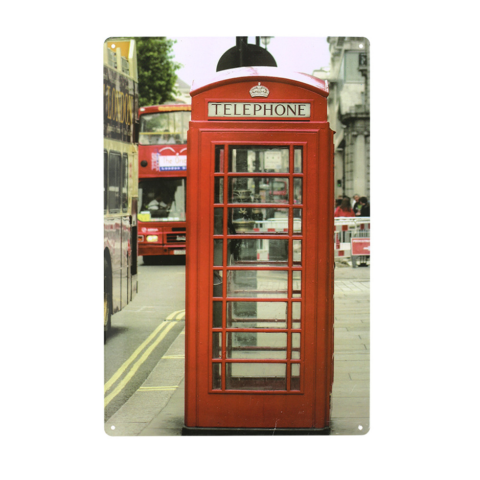 2023 New Hot Sell Telephone Booth Wall Art Home Decor Indoor Metal Tin Sign Art Painting Iron Painting