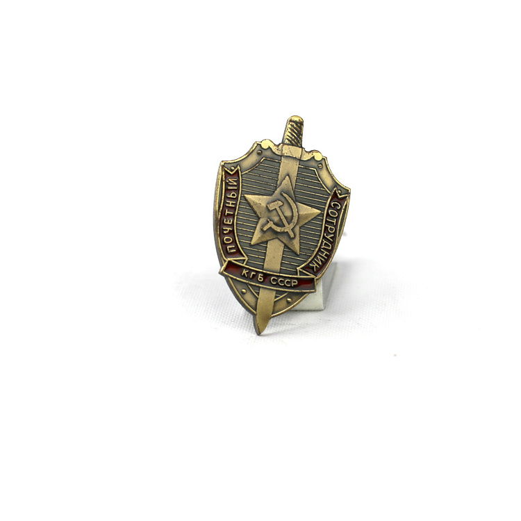 Wholesale Custom Pattern 3D Embossed Sword Shield Craft Gift Zinc Alloy Metal Lapel  Pin Antique Brass Badge