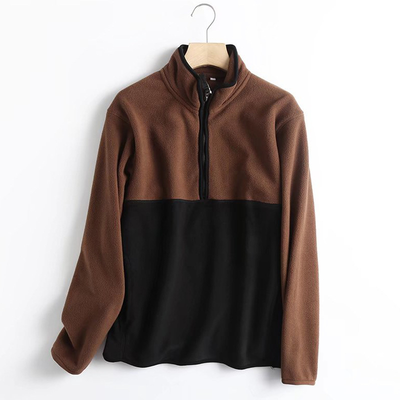 Men's 1/4 quarter zip polar fleece pullover sweatshirt color block hoodies tops with pocket