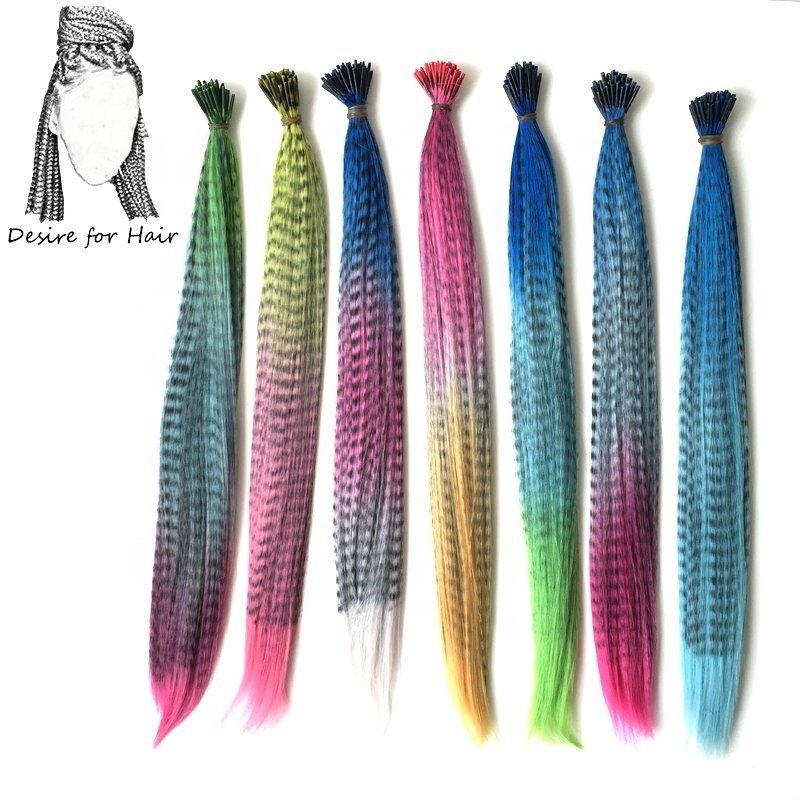 500strands 18inch 0.5g ombre color grizzly zebra line synthetic feather hair extensions for party micro link hair