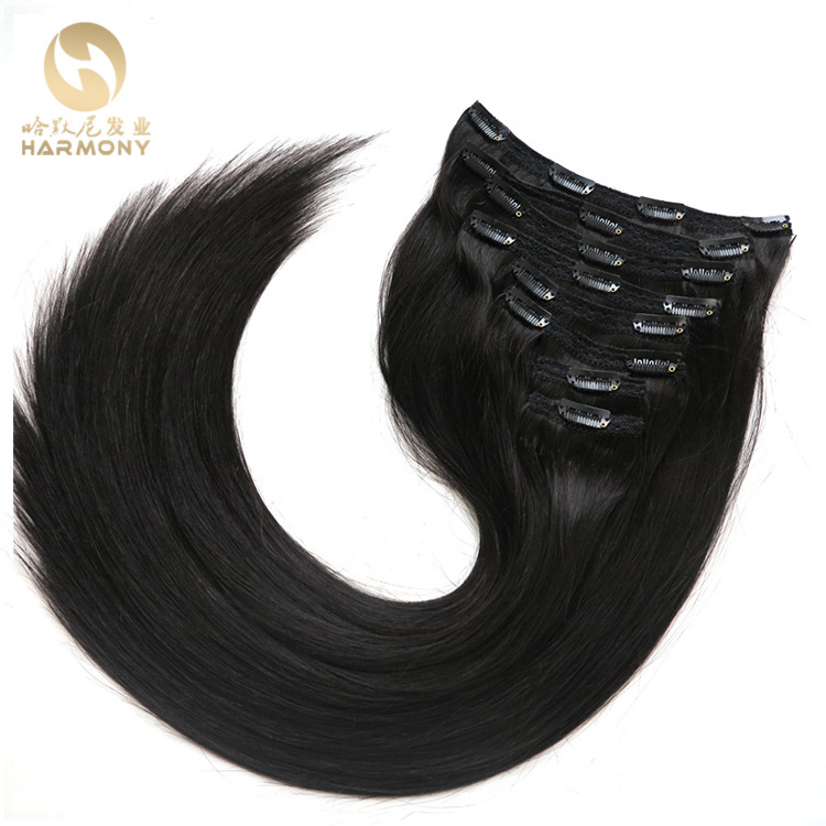 Quality virgin human clip in hair 100g 220g 260g Double drawn clip in hair extensions for black women