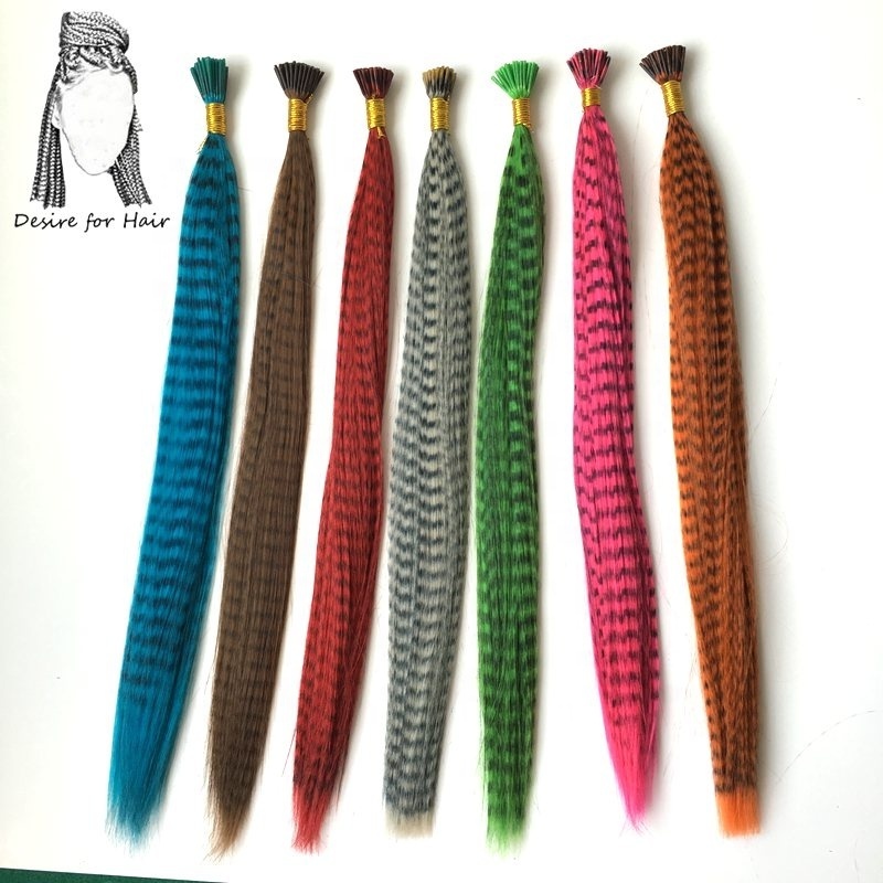 500strands 18inch 0.5g ombre color grizzly zebra line synthetic feather hair extensions for party micro link hair