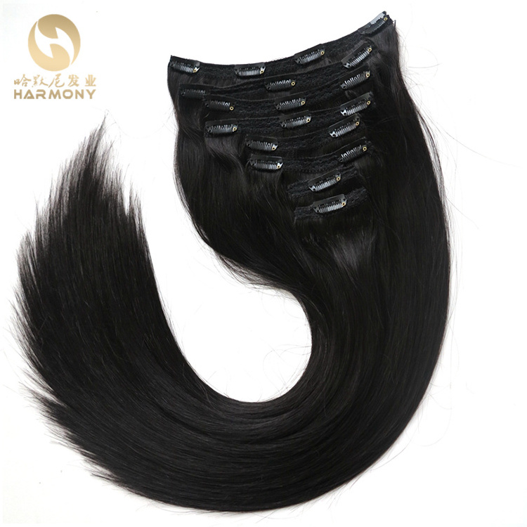 Quality virgin human clip in hair 100g 220g 260g Double drawn clip in hair extensions for black women