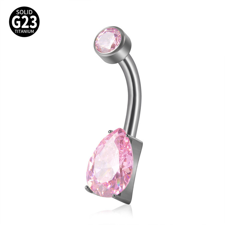 Drop Shaped Zircon Belly Button Rings G23 Titanium 16g Internal Thread Curved Rod Color Zircon Navel Ring Piercing Jewelry