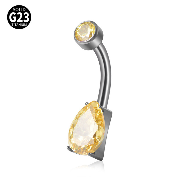 Drop Shaped Zircon Belly Button Rings G23 Titanium 16g Internal Thread Curved Rod Color Zircon Navel Ring Piercing Jewelry