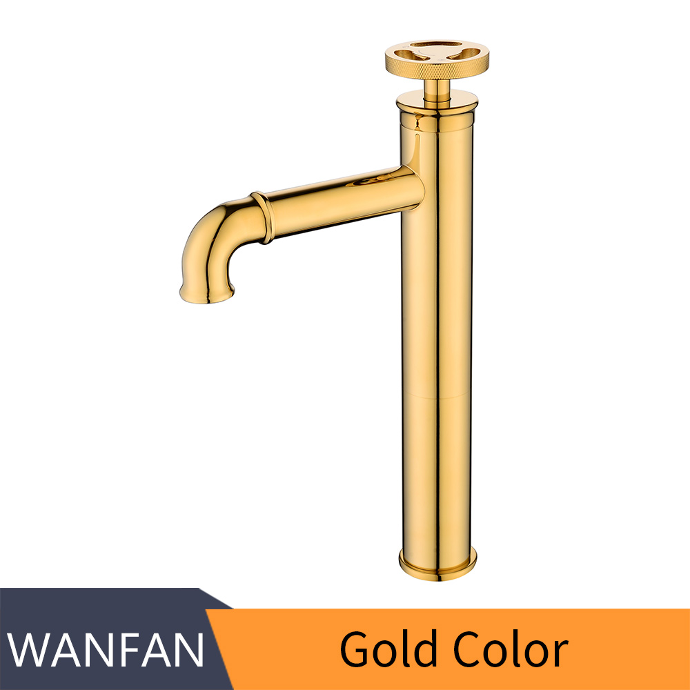 F20A03 WANFAN Single Hole Retro Industrial Style Brass Basin Sink Faucet Deck Mount Cold Hot Water Mixer Gold  Basin Faucet